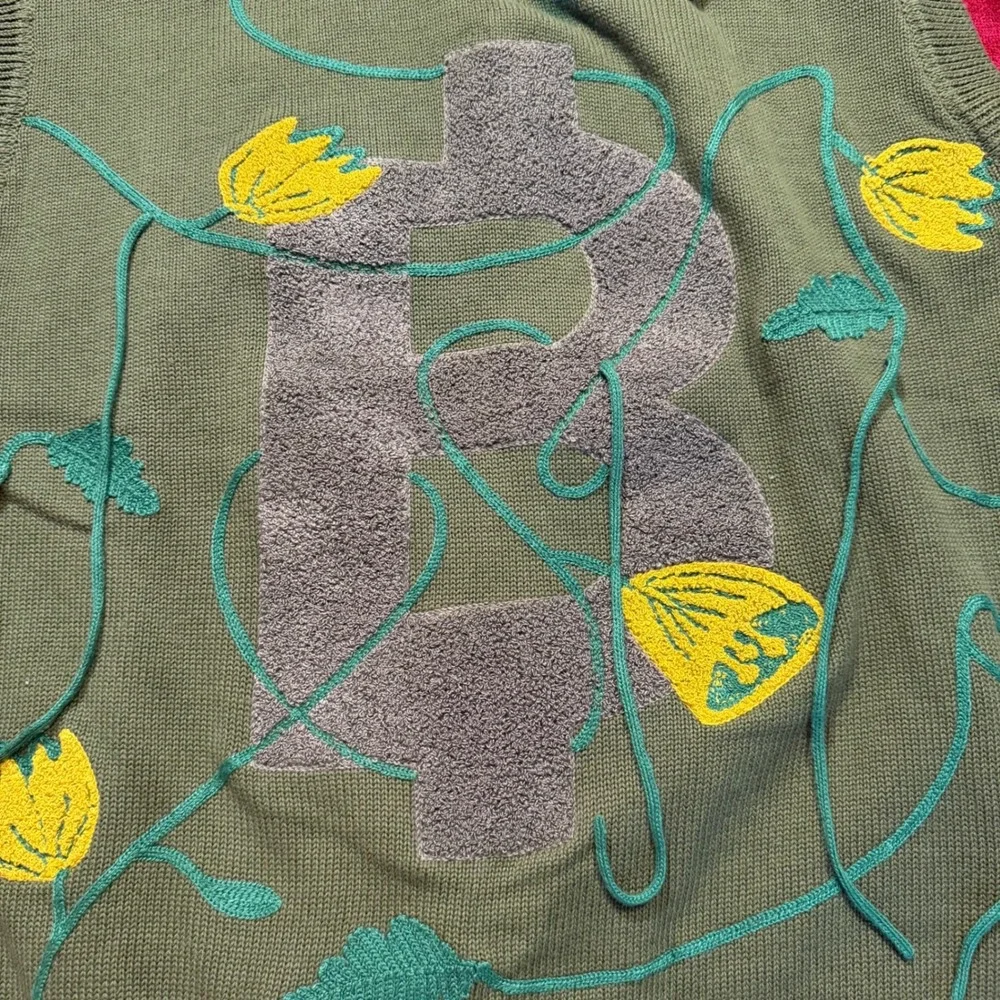 Cash by Cash App Bitcoin Flower Knit Sweater Vest Green Future Nature Mens M NWT
